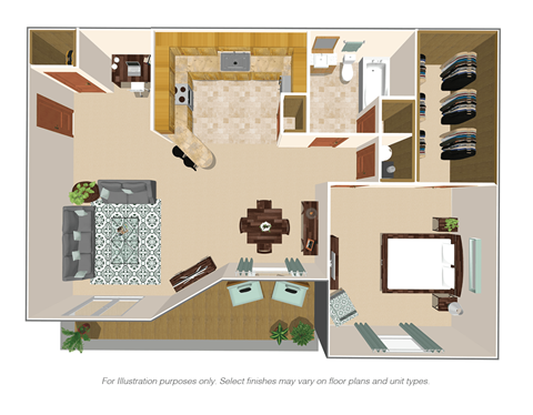 Floor plan for 1 bed, 1 bath, 900 sqft